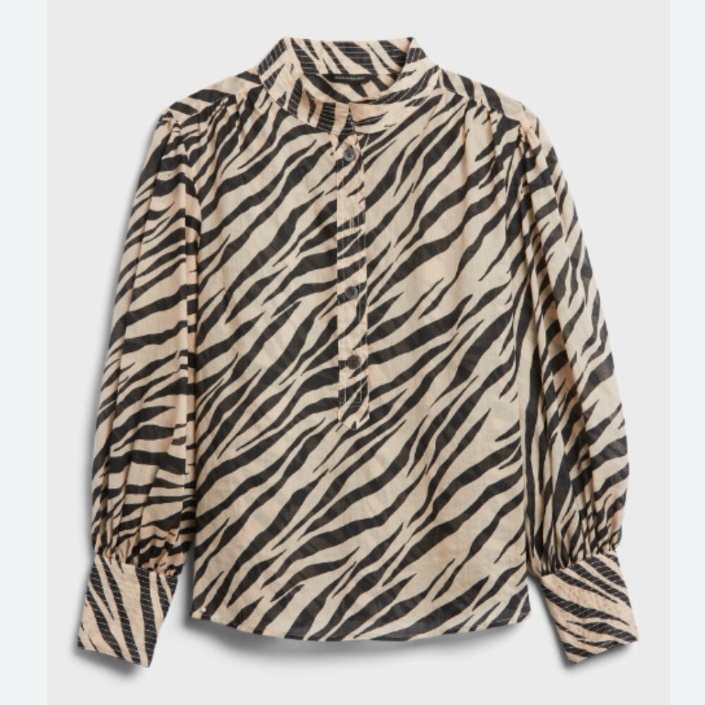 Banana Republic Ramie Popover Shirt Zebra Print